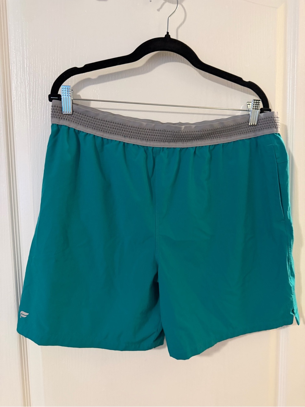 Fabletics Teal Athletic Shorts with Gray Waistband